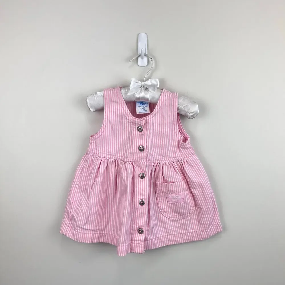 Vintage OshKosh B'Gosh Pink Striped Jumper Dress 12 Months